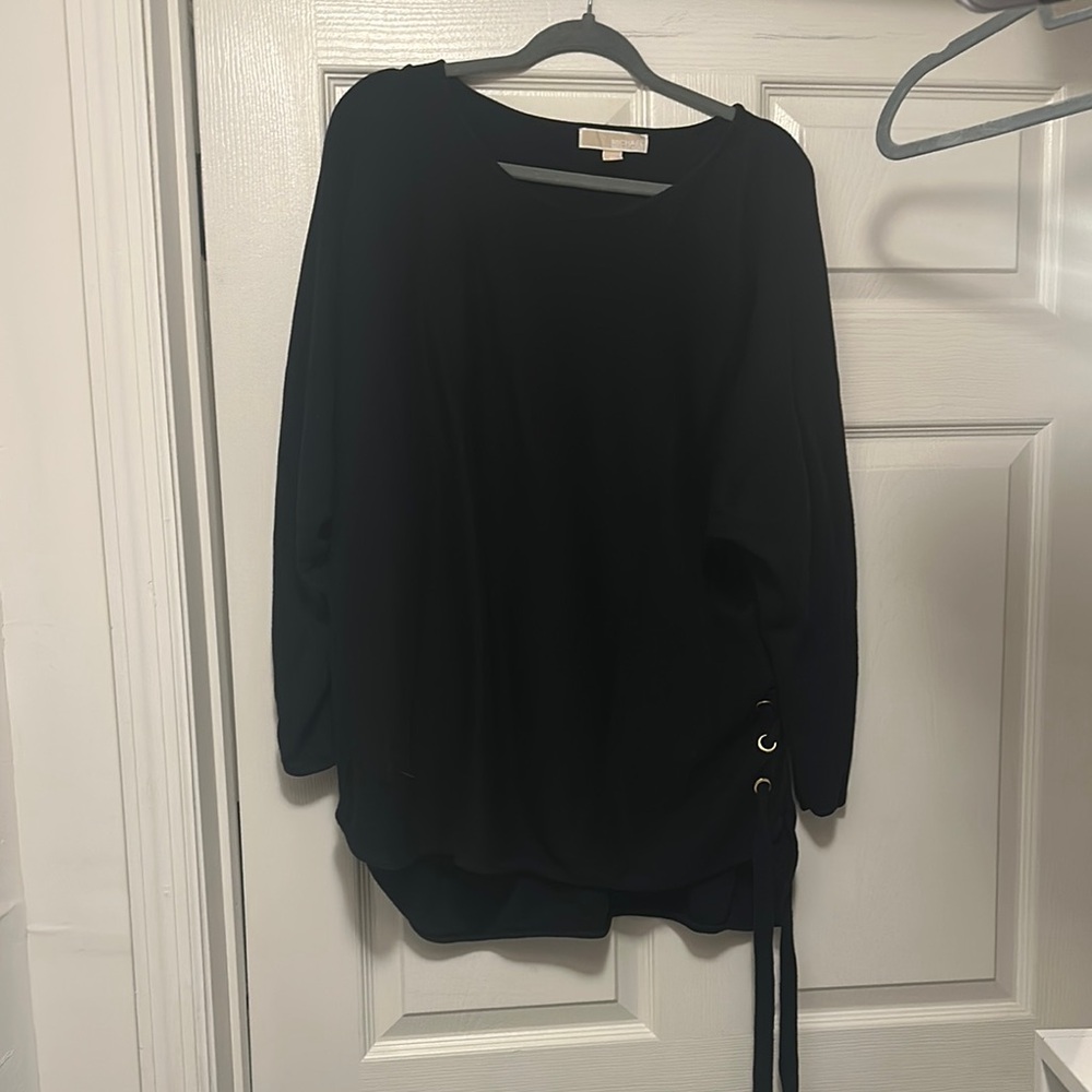 MICHAEL Michael Kors Black Asymmetrical Tie Front Blouse